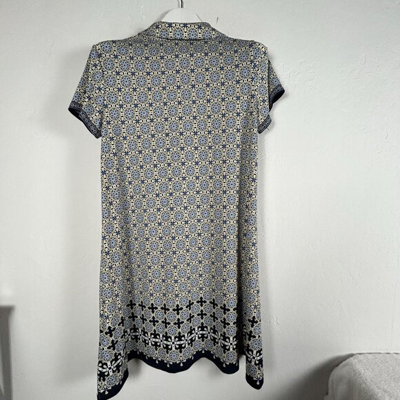 Max Studio Womens Short Sleeve Geometric Print Shift Dress Large Stretch New $98 - Picture 2 of 9